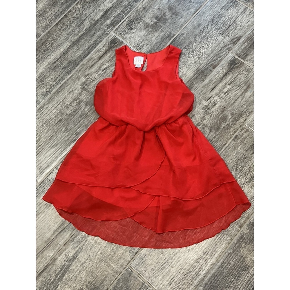 CRB Girl Layered Chiffon Dress Kids Size 7 Red High-Low Sleeveless Special Event